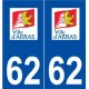 62 Arras logo autocollant plaque stickers ville