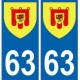 63 Puy de Dôme autocollant plaque blason armoiries stickers département