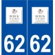 62 Berck logo autocollant plaque stickers ville