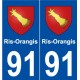 91 Ris-Orangis blason autocollant plaque stickers ville