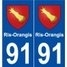 91 Ris-Orangis blason autocollant plaque stickers ville