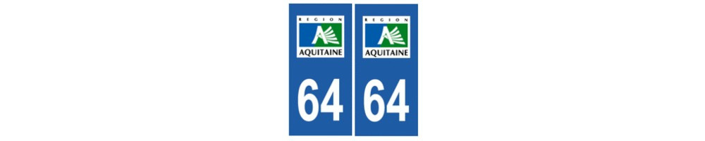 Autocollant plaque immatriculation département 64 Pyrénées Atlantiques