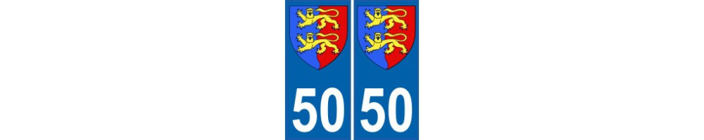 Autocollant plaque immatriculation département 50 Manche ville