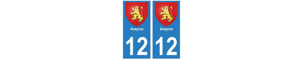 Autocollant plaque immatriculation département 12 Aveyron ville