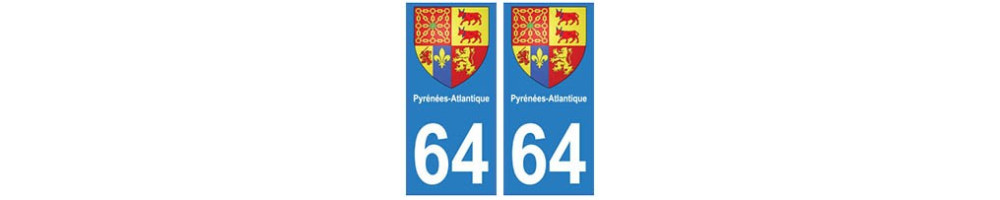 Sticker plaque immatriculation departement 64 Pyrenees-Atlantiques