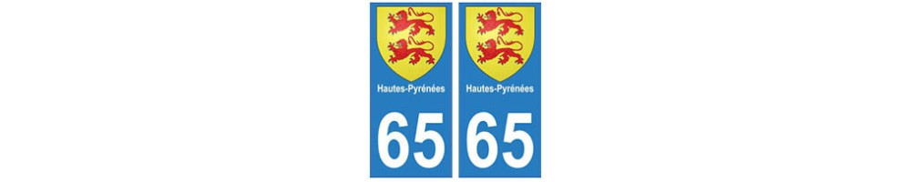 Autocollant plaque immatriculation département 65 Hautes-Pyrénées