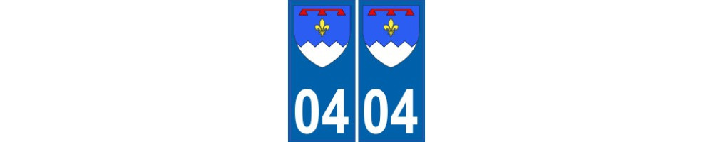 Autocollant plaque immatriculation département 04 Alpes-de-Haute-Provence ville