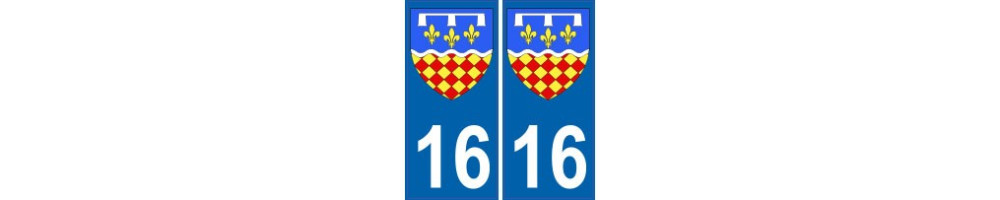 Autocollant plaque immatriculation département 16 Charente ville