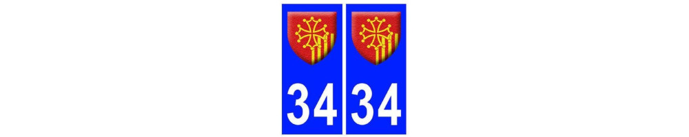 Decal sticker license plate of the cities of the department 34 Herault