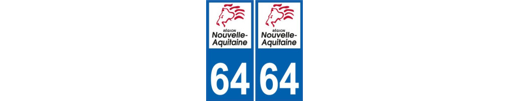 Sticker plaque immatriculation departement 64 Pyrenees-Atlantiques