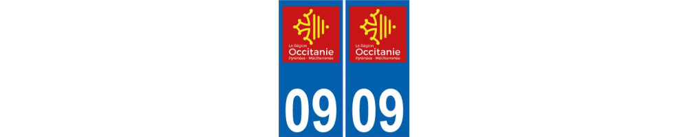 Autocollant département  09 11 12 30 31 32 34 46 48 65 66 81 82