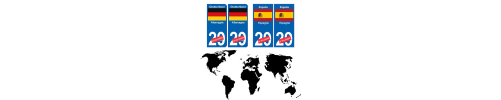 Autocollant plaque immatriculation auto département sticker Pays Monde