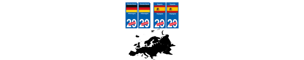 Autocollant plaque immatriculation département sticker Pays Europe