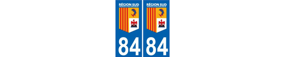 Autocollant plaque immatriculation département 84 Région SUD adhésif