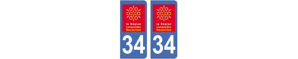 Sticker plaque immatriculation departement 34 Herault 